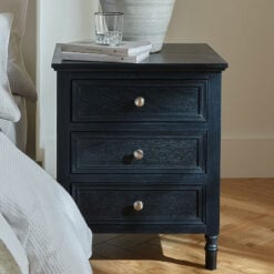 Rustic Country Farmhouse 3 Drawer Solid Black Wood Side Table Bedside Cabinet