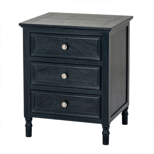 Rustic Country Farmhouse 3 Drawer Solid Black Wood Side Table Bedside Cabinet Rustic Country Farmhouse 3 Drawer Solid Black Wood Side Table Bedside Cabinet