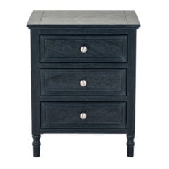 Rustic Country Farmhouse 3 Drawer Solid Black Wood Side Table Bedside Cabinet
