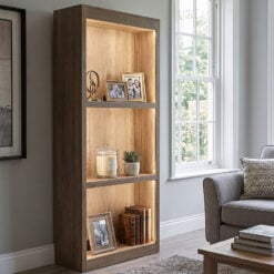 Rustic Country Farmhouse 3 Tier LED Light Up Large Solid Light Wood Shelving Display Unit Bookcase Shop Display Unit 220cm