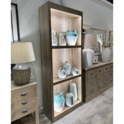 Rustic Country Farmhouse 3 Tier LED Light Up Large Solid Light Wood Shelving Display Unit Bookcase Shop Display Unit 220cm