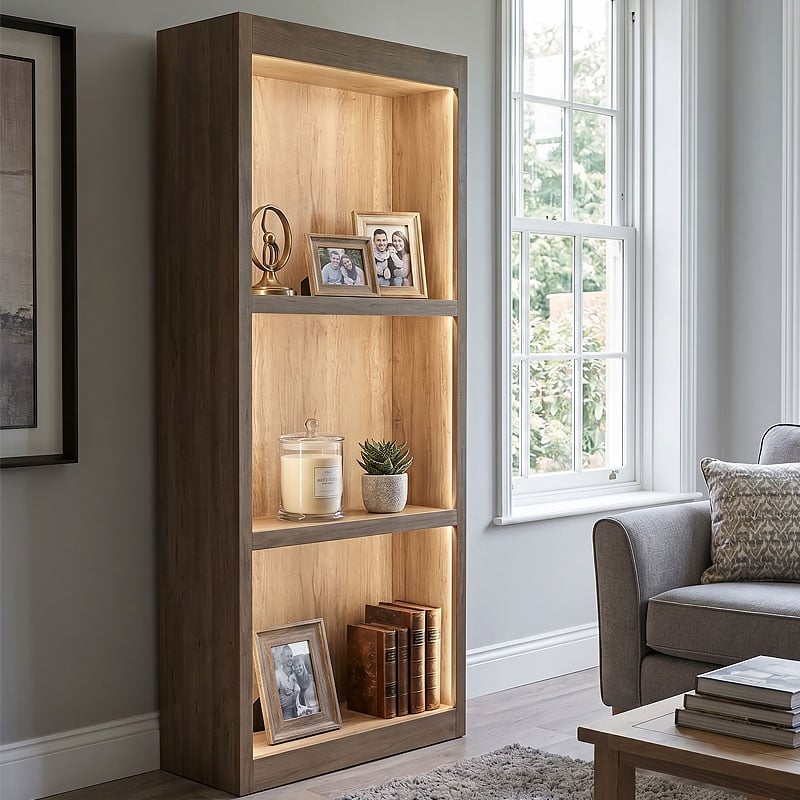 Rustic Country Farmhouse 3 Tier LED Light Up Large Solid Light Wood Shelving Display Unit Bookcase Shop Display Unit 220cm Rustic Country Farmhouse 3 Tier LED Light Up Large Solid Light Wood Shelving Display Unit Bookcase Shop Display Unit 220cm