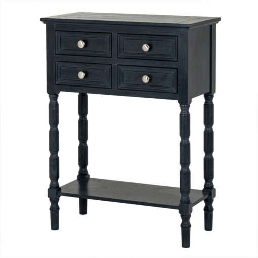 Rustic Country Farmhouse 4 Drawer 2 Tier Solid Black Wood Slim Compact Console Table With Carved Legs 60cm Rustic Country Farmhouse 4 Drawer 2 Tier Solid Black Wood Slim Compact Console Table With Carved Legs 60cm