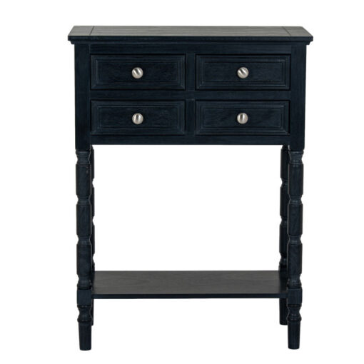Rustic Country Farmhouse 4 Drawer 2 Tier Solid Black Wood Slim Compact Console Table With Carved Legs 60cm Rustic Country Farmhouse 4 Drawer 2 Tier Solid Black Wood Slim Compact Console Table With Carved Legs 60cm
