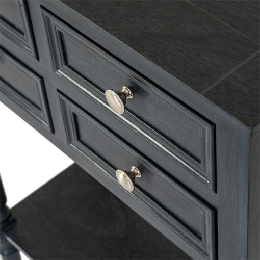 Rustic Country Farmhouse 4 Drawer 2 Tier Solid Black Wood Slim Compact Console Table With Carved Legs 60cm Rustic Country Farmhouse 4 Drawer 2 Tier Solid Black Wood Slim Compact Console Table With Carved Legs 60cm