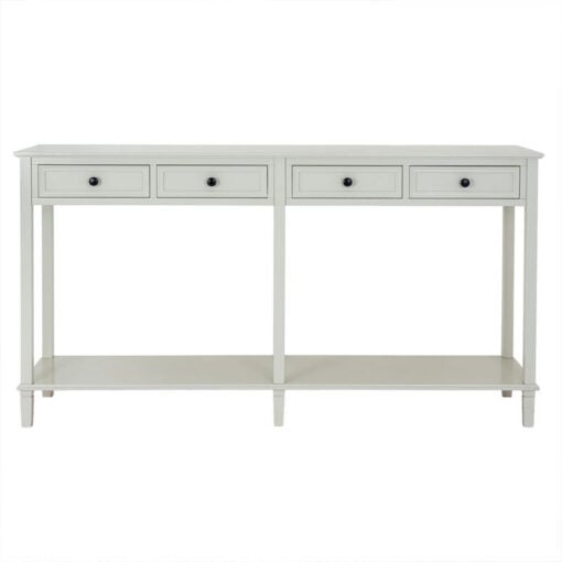 Rustic Country Farmhouse 4 Drawer 2 Tier Solid White Wood Large Console Table 160cm