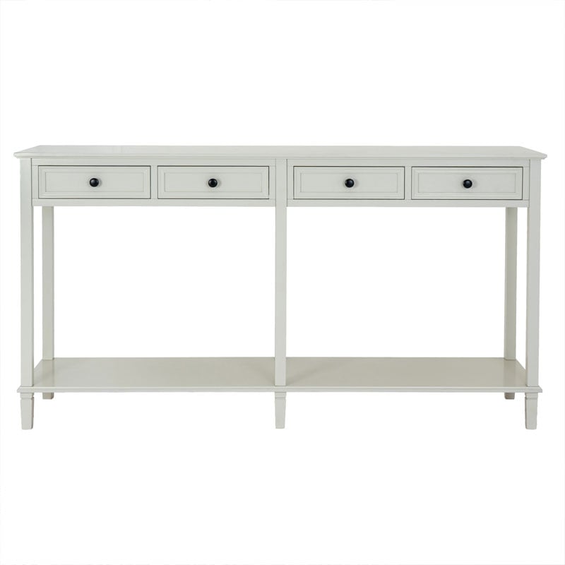 Rustic Country Farmhouse 4 Drawer 2 Tier Solid White Wood Large Console ...