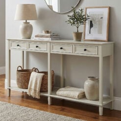 Rustic Country Farmhouse 4 Drawer 2 Tier Solid White Wood Large Console Table 160cm