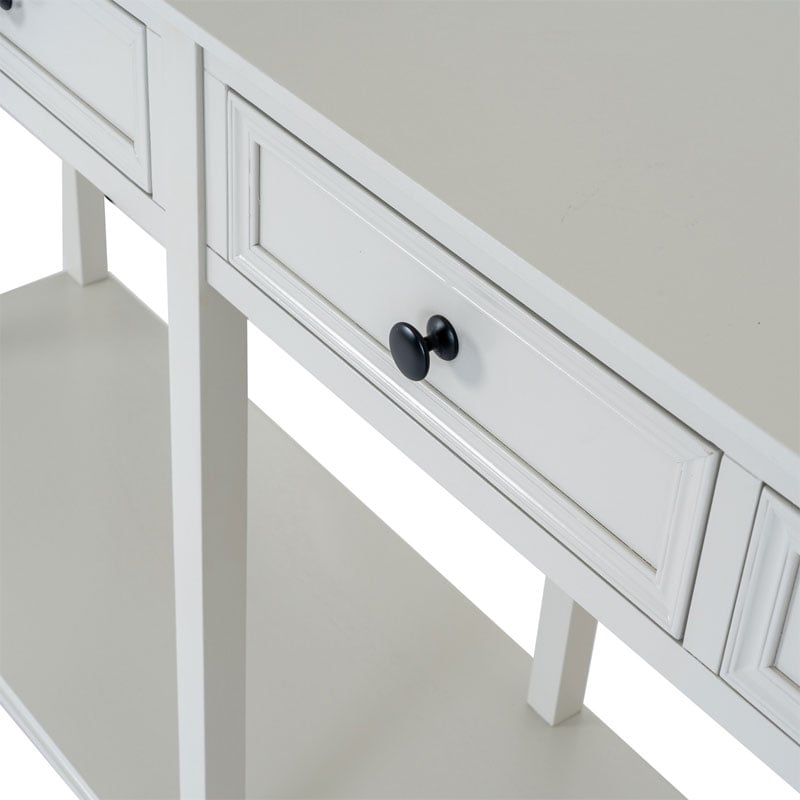 Rustic Country Farmhouse 4 Drawer 2 Tier Solid White Wood Large Console ...
