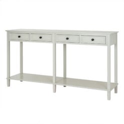 Rustic Country Farmhouse 4 Drawer 2 Tier Solid White Wood Large Console Table 160cm