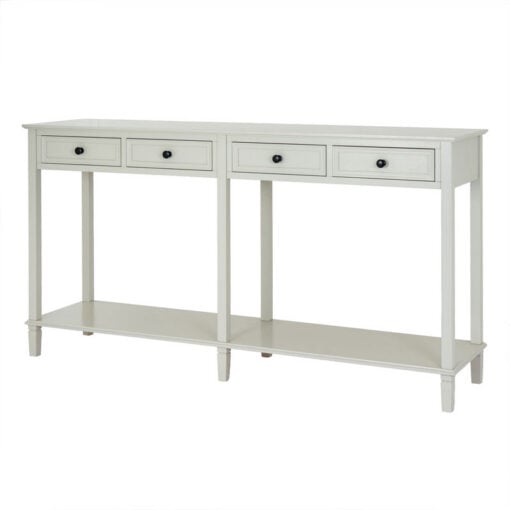Rustic Country Farmhouse 4 Drawer 2 Tier Solid White Wood Large Console Table 160cm