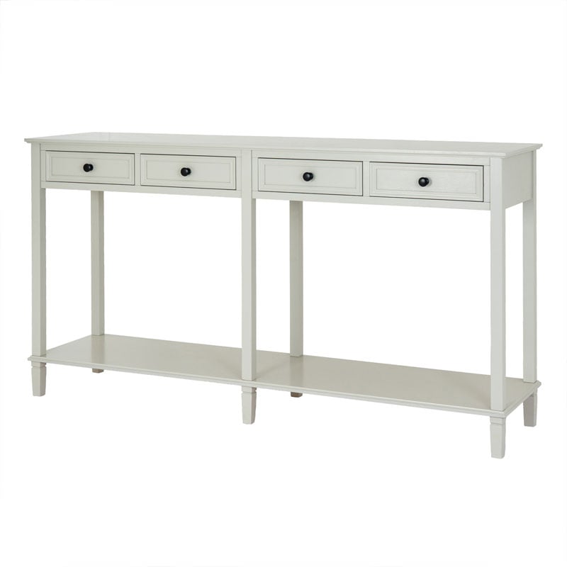 Rustic Country Farmhouse 4 Drawer 2 Tier Solid White Wood Large Console ...