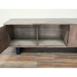 Rustic Industrial Solid Dark Sustainable Rubber Wood And Black Metal 3 Drawer 2 Door Large TV Stand Low Sideboard 150cm