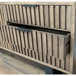 Rustic Industrial Solid Dark Sustainable Rubber Wood And Black Metal 3 Drawer 2 Door Large TV Stand Low Sideboard 150cm