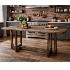 Rustic Solid Dark Sustainable Rubber Wood 6-8 Seater Rectangular Dining Table 180cm