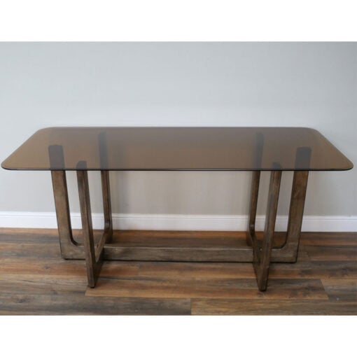 Rustic Solid Dark Sustainable Rubber Wood And Smoked Glass 6-8 Seater Rectangular Dining Table 180cm