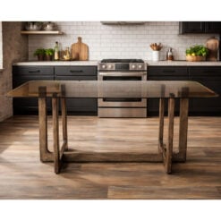 Rustic Solid Dark Sustainable Rubber Wood And Smoked Glass 6-8 Seater Rectangular Dining Table 180cm