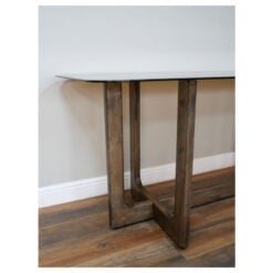 Rustic Solid Dark Sustainable Rubber Wood And Smoked Glass 6-8 Seater Rectangular Dining Table 180cm