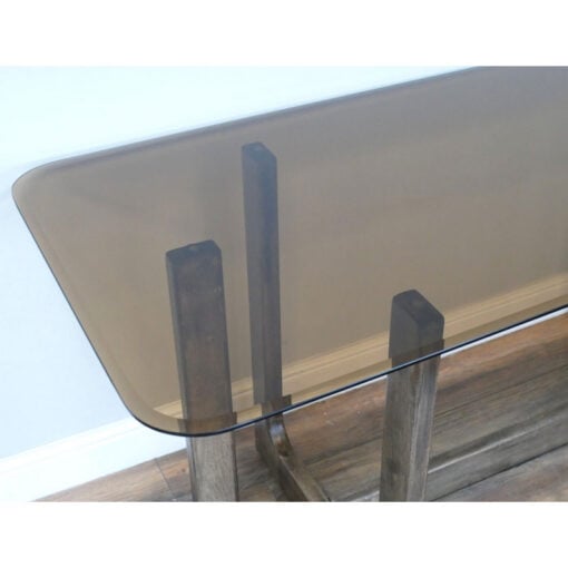 Rustic Solid Dark Sustainable Rubber Wood And Smoked Glass 6-8 Seater Rectangular Dining Table 180cm