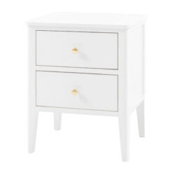 2 Drawer White Wood Bedside Cabinet Side Table With Gold Metal Handles