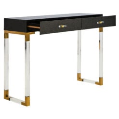 Black Shagreen PU Faux Leather Gold Metal And Transparent Plastic 2 Drawer Console Table Dressing Table Desk