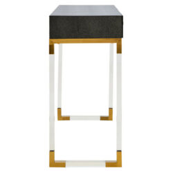 Black Shagreen PU Faux Leather Gold Metal And Transparent Plastic 2 Drawer Console Table Dressing Table Desk