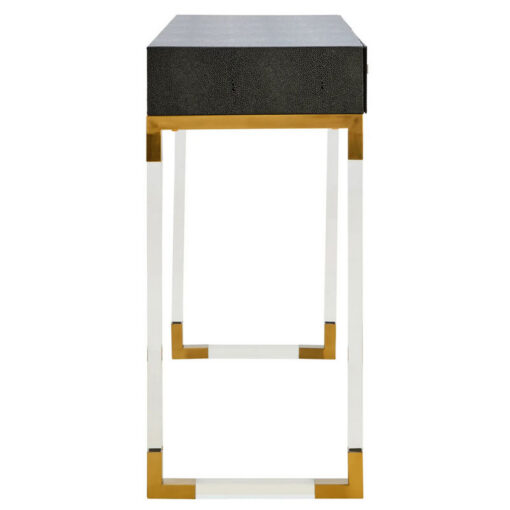 Black Shagreen PU Faux Leather Gold Metal And Transparent Plastic 2 Drawer Console Table Dressing Table Desk Black Shagreen PU Faux Leather Gold Metal And Transparent Plastic 2 Drawer Console Table Dressing Table Desk
