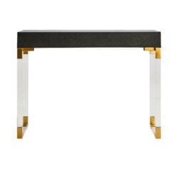 Black Shagreen PU Faux Leather Gold Metal And Transparent Plastic 2 Drawer Console Table Dressing Table Desk