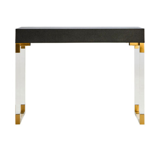 Black Shagreen PU Faux Leather Gold Metal And Transparent Plastic 2 Drawer Console Table Dressing Table Desk Black Shagreen PU Faux Leather Gold Metal And Transparent Plastic 2 Drawer Console Table Dressing Table Desk