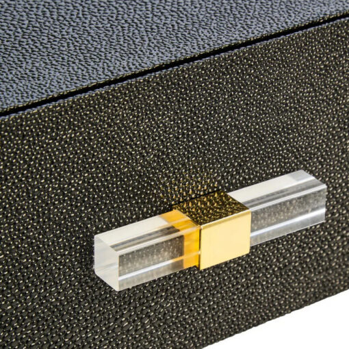 Black Shagreen PU Faux Leather Gold Metal And Transparent Plastic 2 Drawer Console Table Dressing Table Desk Black Shagreen PU Faux Leather Gold Metal And Transparent Plastic 2 Drawer Console Table Dressing Table Desk