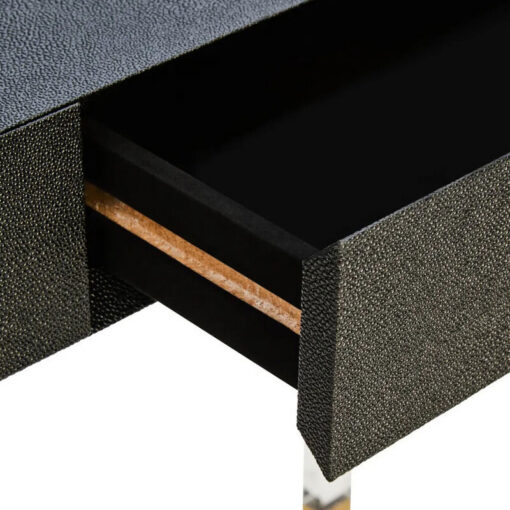 Black Shagreen PU Faux Leather Gold Metal And Transparent Plastic 2 Drawer Console Table Dressing Table Desk Black Shagreen PU Faux Leather Gold Metal And Transparent Plastic 2 Drawer Console Table Dressing Table Desk