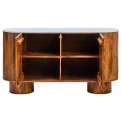 Boho Carved Solid Mango Wood Oblong 2 Door Sideboard With White Marble Top 140cm