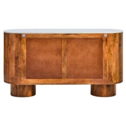 Boho Carved Solid Mango Wood Oblong 2 Door Sideboard With White Marble Top 140cm