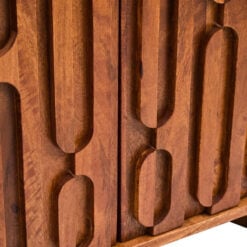 Boho Carved Solid Mango Wood Oblong 2 Door Sideboard With White Marble Top 140cm