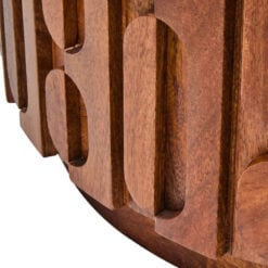 Boho Carved Solid Mango Wood Round Coffee Table With White Marble Top 70cm