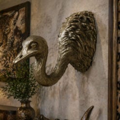 Boho Gold Resin Ostrich Head Novelty Wall Decor 37cm