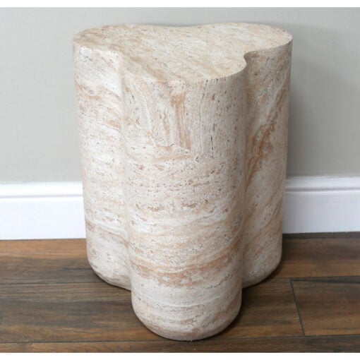 Boho Natural Colour Magnesium Oxide Stone Clover Shaped Side Table 46cm