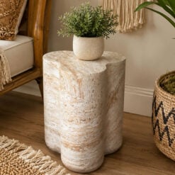 Boho Natural Colour Magnesium Oxide Stone Clover Shaped Side Table 46cm