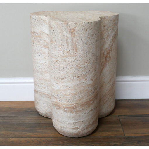 Boho Natural Colour Magnesium Oxide Stone Clover Shaped Side Table 46cm