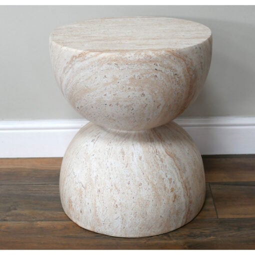 Boho Natural Colour Magnesium Oxide Stone Hourglass Round Side Table End Table 46cm