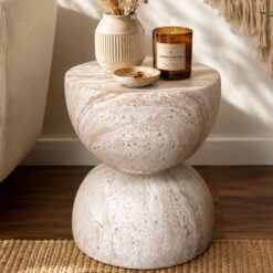 Boho Natural Colour Magnesium Oxide Stone Hourglass Round Side Table End Table 46cm