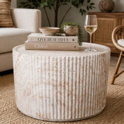 Boho Natural Colour Magnesium Oxide Stone Ribbed Round Coffee Table 60cm