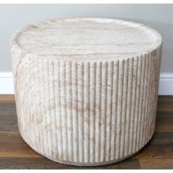 Boho Natural Colour Magnesium Oxide Stone Ribbed Round Coffee Table 60cm