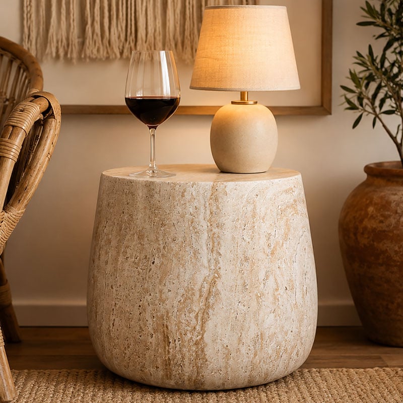 Boho Natural Colour Magnesium Oxide Stone Solid Chunky Round Side Table 46cm Boho Natural Colour Magnesium Oxide Stone Solid Chunky Round Side Table 46cm