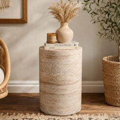 Boho Natural Colour Magnesium Oxide Stone Tall Column Round Side Table 71cm