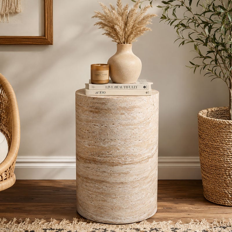 Boho Natural Colour Magnesium Oxide Stone Tall Column Round Side Table 71cm Boho Natural Colour Magnesium Oxide Stone Tall Column Round Side Table 71cm