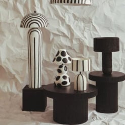 Boho Paper Mache Abstract Black And White Small Feature Floor Lamp 105cm