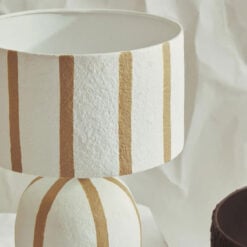 Boho Paper Mache Abstract Striped Brown And White Table Lamp 34cm