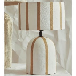 Boho Paper Mache Abstract Striped Brown And White Table Lamp 34cm