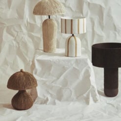 Boho Paper Mache Abstract Striped Brown And White Table Lamp 34cm